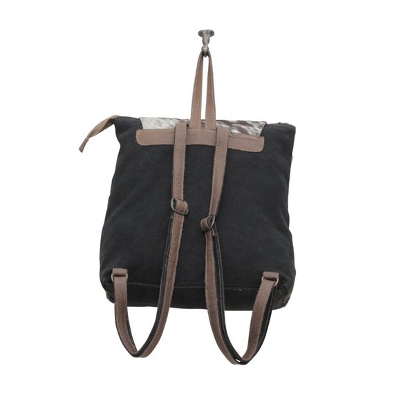 Myra Bag Handmade Mocha Backpack Upcycled Canvas & Cowhide Leather - Picture 7 of 10